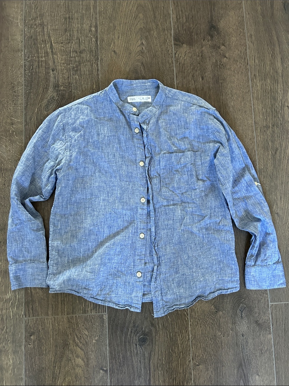 Zara Blue Mandarin Collar Button-Down Shirt